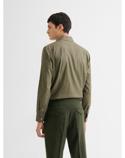 Slim fit overhemd zonder strijken met dennengroen patroon