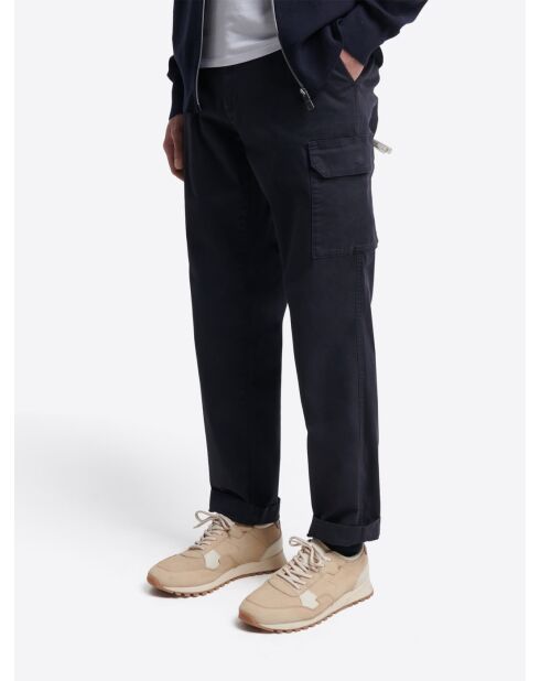 Pantalon cargo slim en coton stretch bleu marine