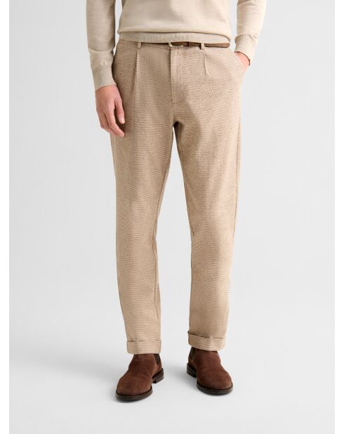 Chino coupe droite motif fantaisie beige