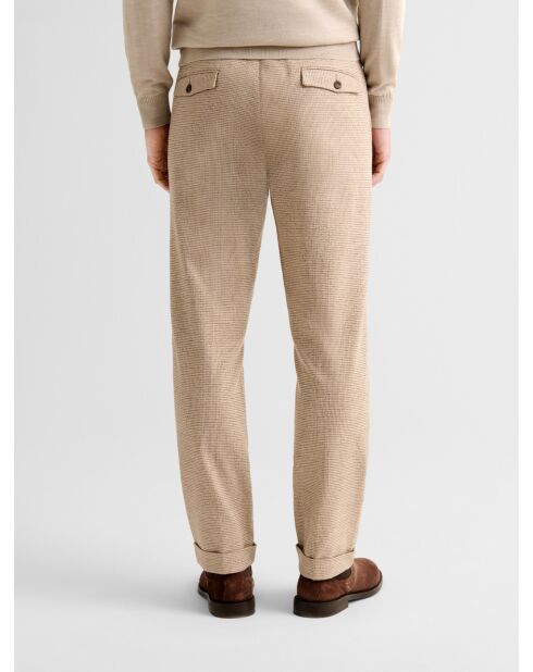 Chino coupe droite motif fantaisie beige