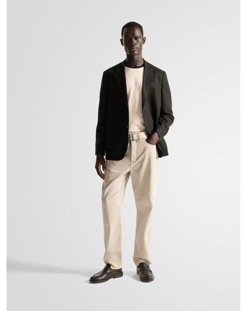 L'Atelier ecrufarbene, lockere Twill-Jeans mit Gürtel