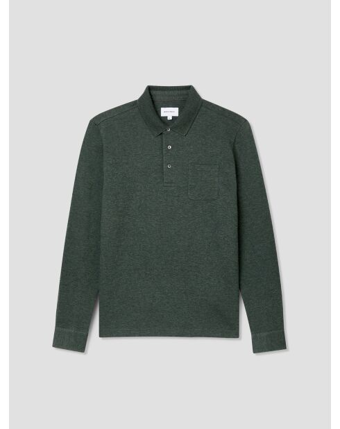 Polo manches longues chiné col boutonné vert bronze
