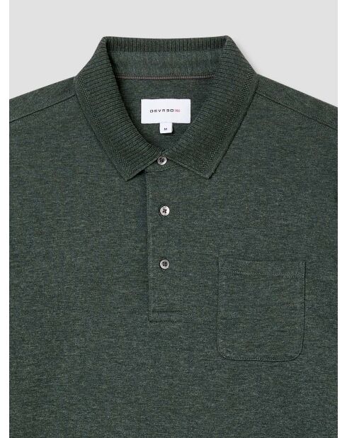 Polo manches longues chiné col boutonné vert bronze
