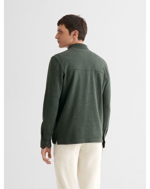 Polo manches longues chiné col boutonné vert bronze
