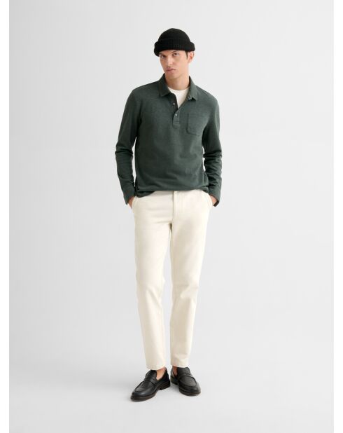 Polo manches longues chiné col boutonné vert bronze