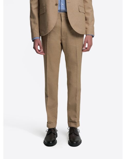 Pantalon de costume taille élastique caramel