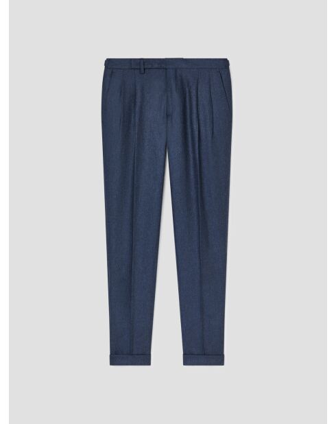 Pantalon de costume slim laine à pinces bleu marine