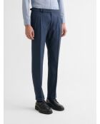 Pantalon de costume slim laine à pinces bleu marine