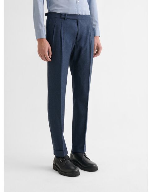 Pantalon de costume slim laine à pinces bleu marine