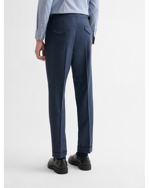 Pantalon de costume slim laine à pinces bleu marine