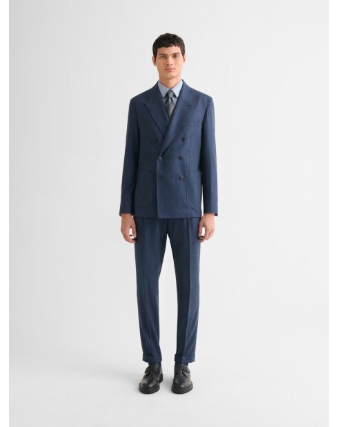 Pantalon de costume slim laine à pinces bleu marine