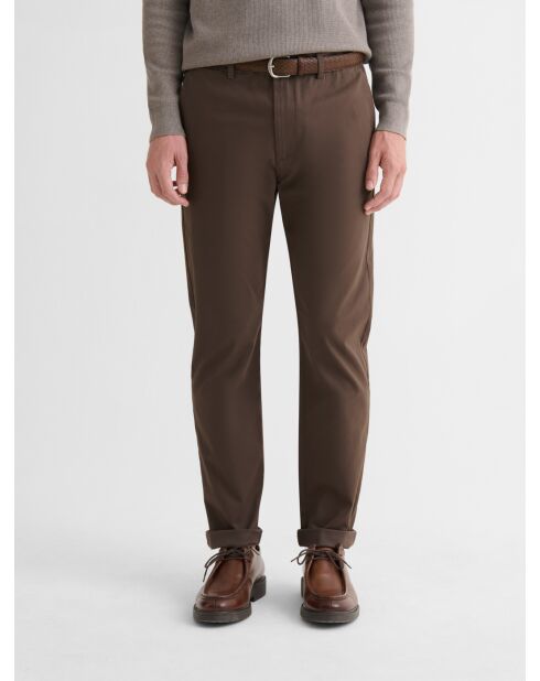 Chino slim stretch taille élastiquée tabac