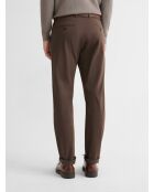 Slanke, stretchchino met elastische taille, tabak
