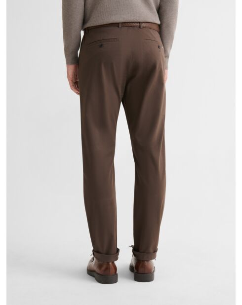 Chino slim stretch taille élastiquée tabac