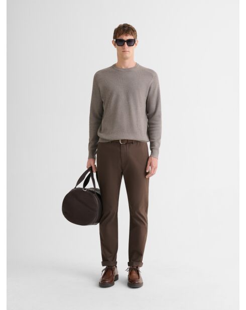 Chino slim stretch taille élastiquée tabac