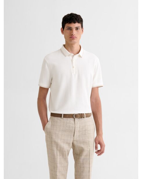 Polo boutonné en jacquard blanc neige