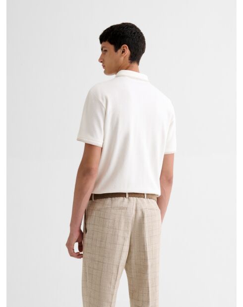 Polo boutonné en jacquard blanc neige