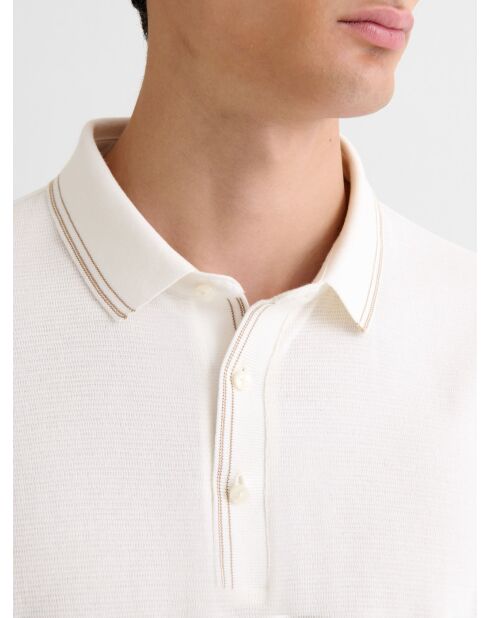Polo boutonné en jacquard blanc neige