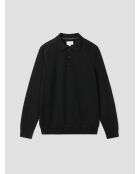 Polo boutonné en laine Mérinos noir