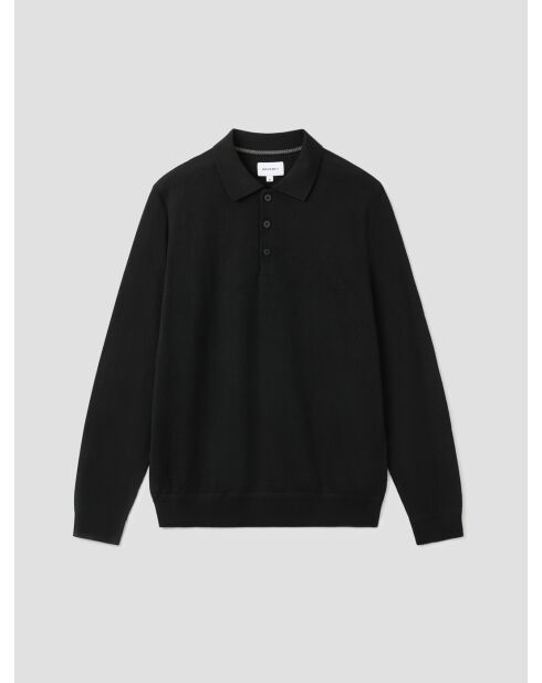 Polo boutonné en laine Mérinos noir