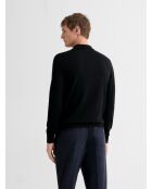 Polo boutonné en laine Mérinos noir