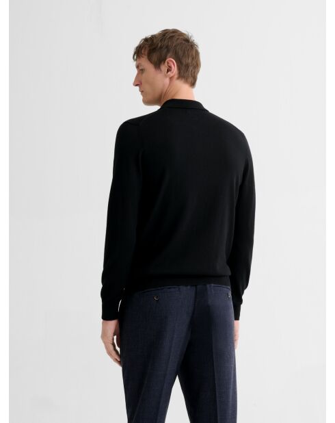 Polo boutonné en laine Mérinos noir
