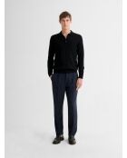 Polo boutonné en laine Mérinos noir