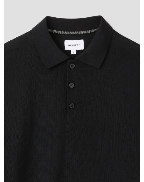 Polo boutonné en laine Mérinos noir