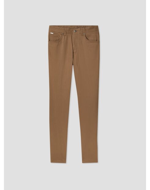 Camelfarbene, schmal geschnittene Stretchjeans
