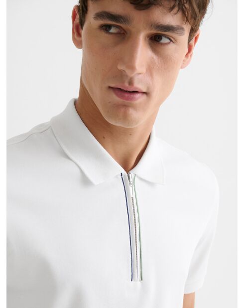 Witte katoenen polo met ritssluiting
