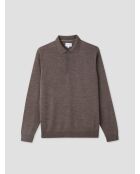 Polo boutonné en laine Mérinos marronnier
