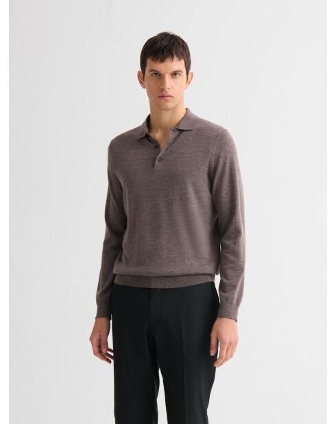 Polo boutonné en laine Mérinos marronnier