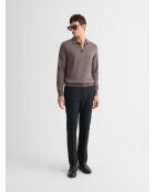 Polo boutonné en laine Mérinos marronnier