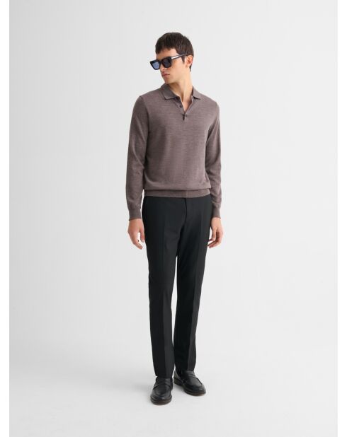 Polo boutonné en laine Mérinos marronnier