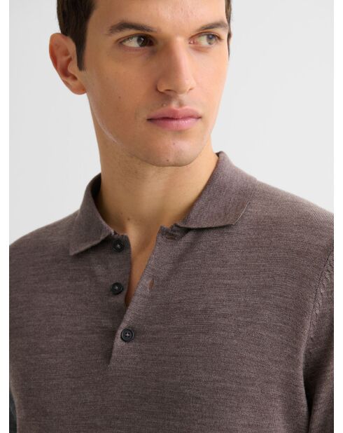Polo boutonné en laine Mérinos marronnier