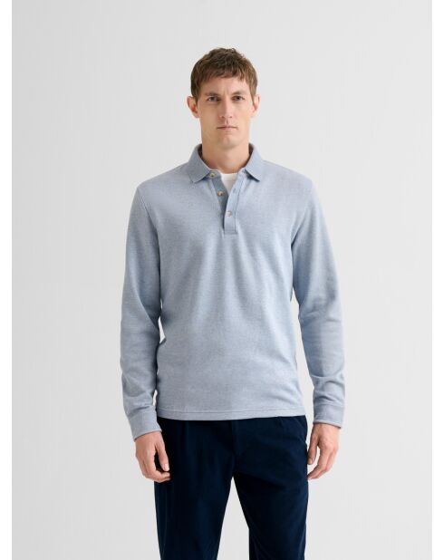 Polo boutonné chiné bleu clair