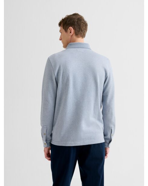 Polo boutonné chiné bleu clair