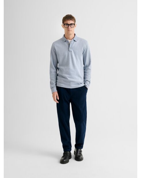 Polo boutonné chiné bleu clair