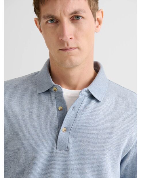 Polo boutonné chiné bleu clair