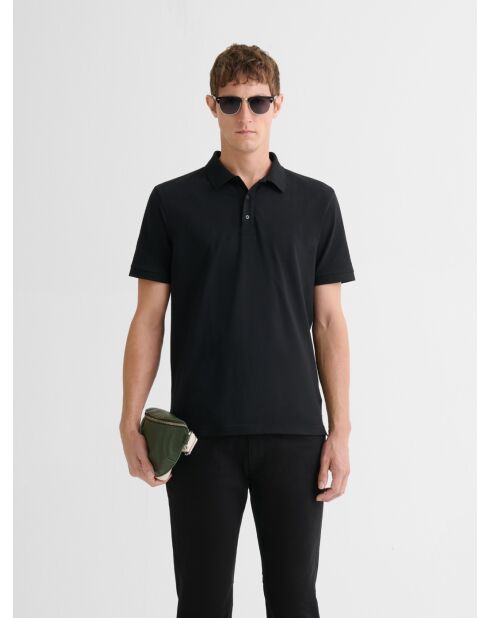 Polo boutonné en coton noir