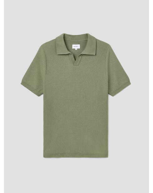 Polo col ouvert en maille vert amande 2