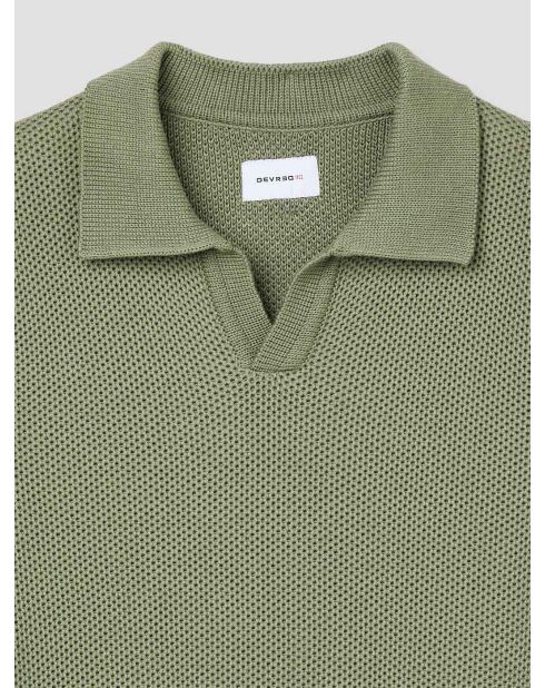 Polo col ouvert en maille vert amande 2