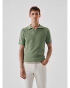 Polo col ouvert en maille vert amande 2