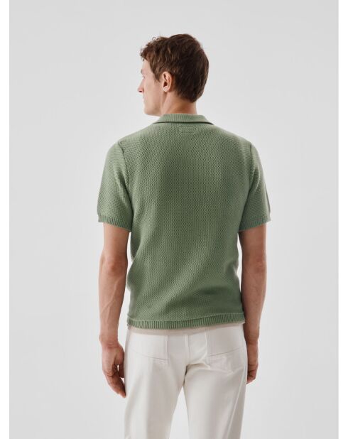Polo col ouvert en maille vert amande 2