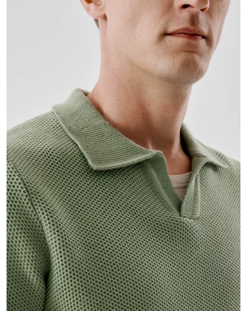 Polo col ouvert en maille vert amande 2
