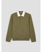Polo manches longues col boutonné vert olive