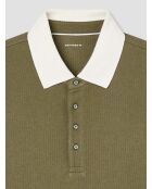 Polo manches longues col boutonné vert olive