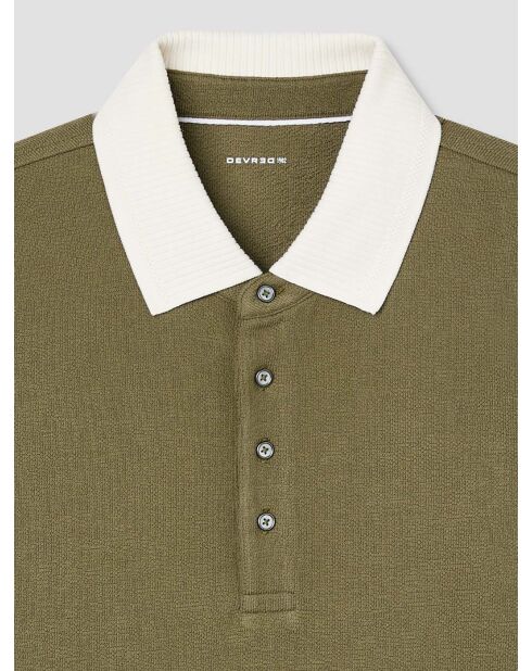 Polo manches longues col boutonné vert olive