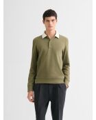 Polo manches longues col boutonné vert olive