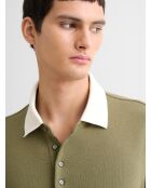 Polo manches longues col boutonné vert olive